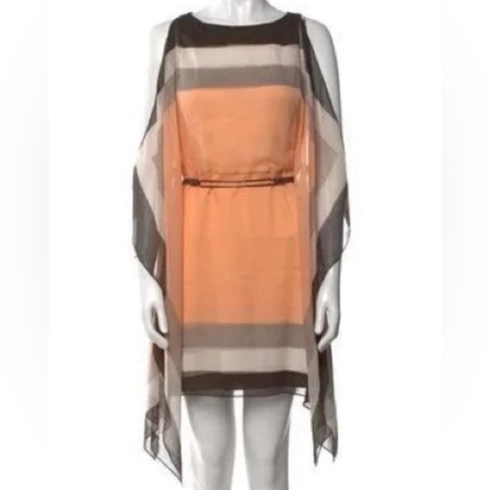 Halston Heritage Orange and Black & Gray Asymmetrical Dress - Size 12